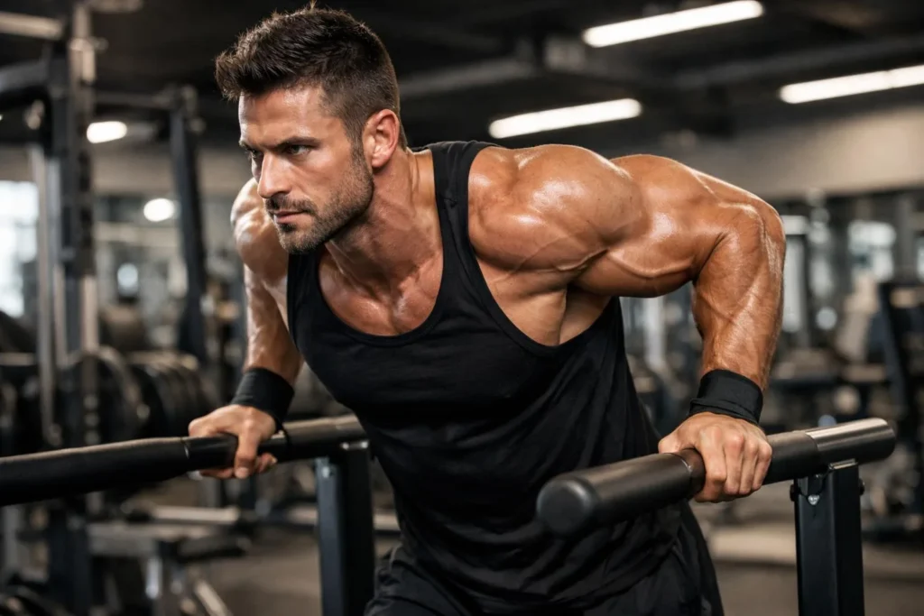 Dipy na klatkę piersiową na poręczach – technika ćwiczenia