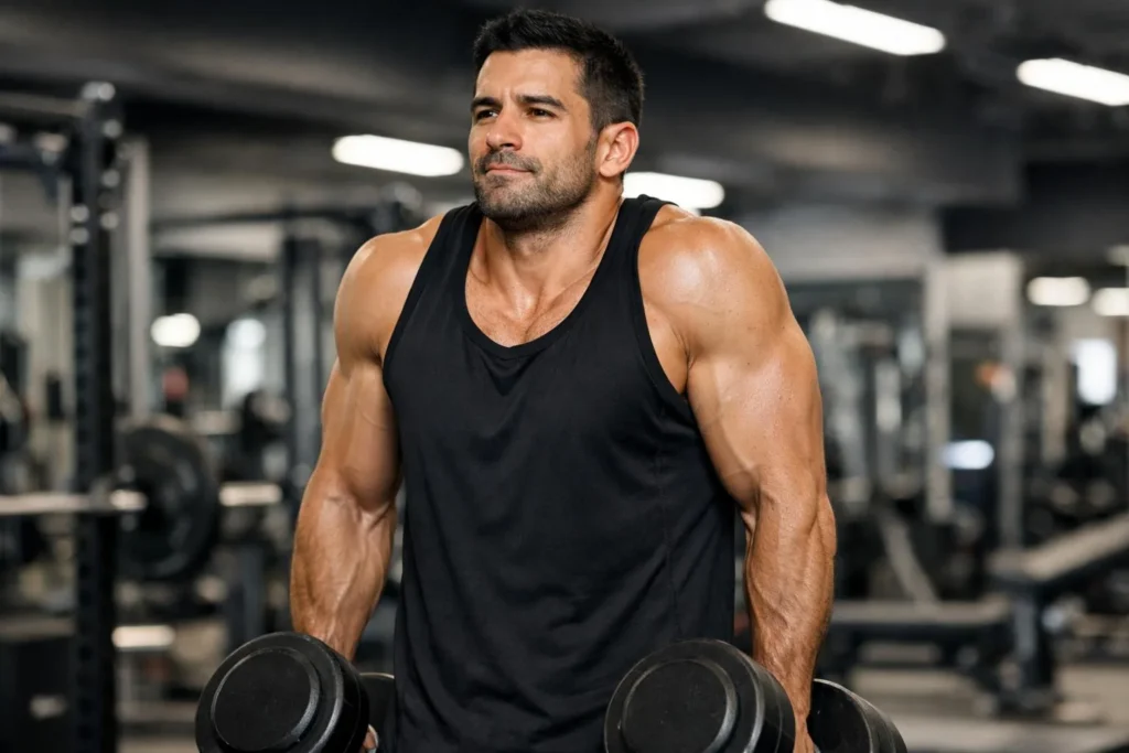 Ćwiczenia na mięsień czworoboczny – shrug z hantlami