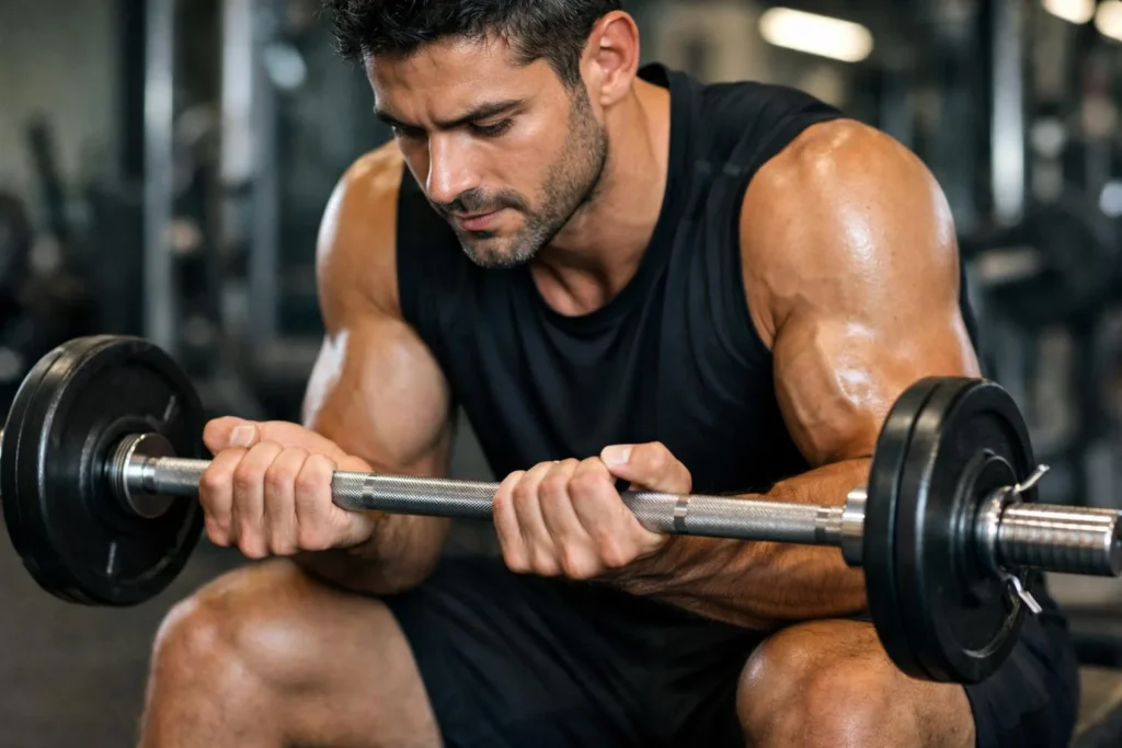 Ćwiczenia na przedramiona – curl nadgarstkowy z sztangą