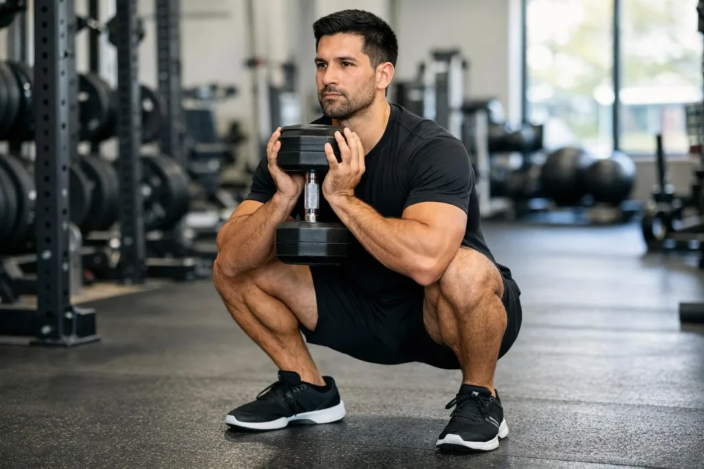 Goblet squat – technika przysiad kielichowy z hantlem