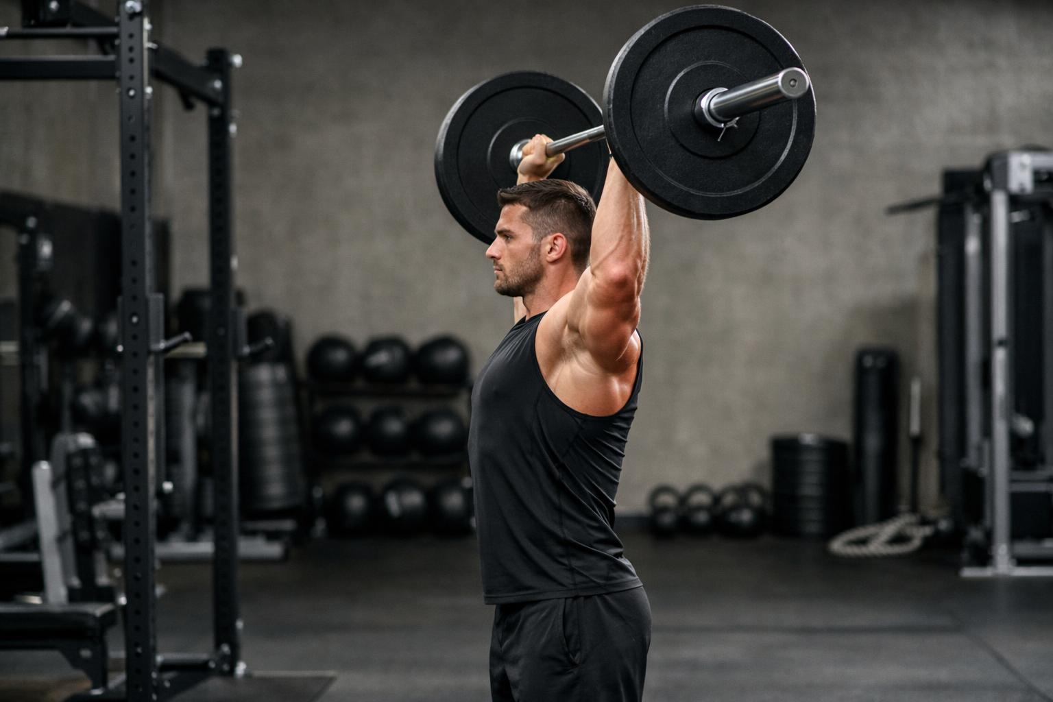 Wyciskanie żołnierskiego – mięśnie deltoidalne i tricepsy w pełnym skurczu